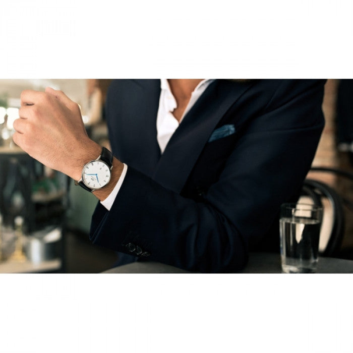 Daniel Wellington Dapper Sheffield White Dial Black Leather Strap Watch For Men - DW00100088