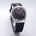 Emporio Armani Aviator Quartz Black Dial Black Leather Strap Watch For Men - AR11336