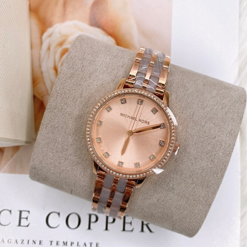 Michael Kors Melissa Analog Rose Gold Dial Rose Gold Steel Strap Watch For Women - MK4396
