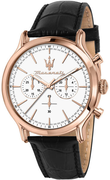 Maserati Epoca Chronograph White Dial Black Leather Strap Watch For Men - R8871618016