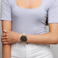 Michael Kors Bradshaw Black Dial Gold Steel Strap Watch for Women - MK5739