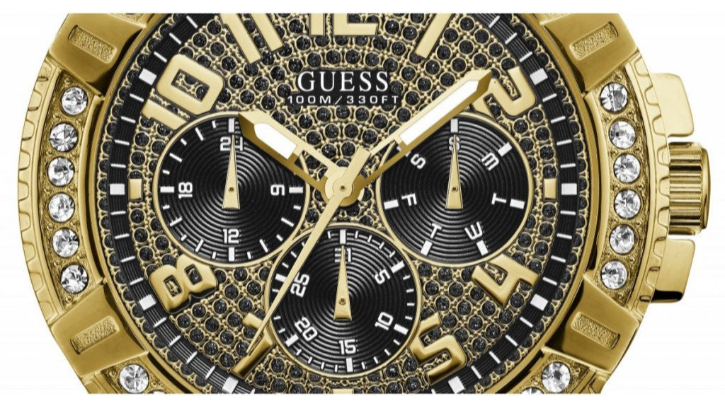Guess Frontier Crystals Black Dial Black Silicone Strap Watch For Men - W1132G1