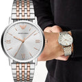 Emporio Armani Kappa Quartz Silver Dial Two Tone Mesh Bracelet Watch For Men - AR11093