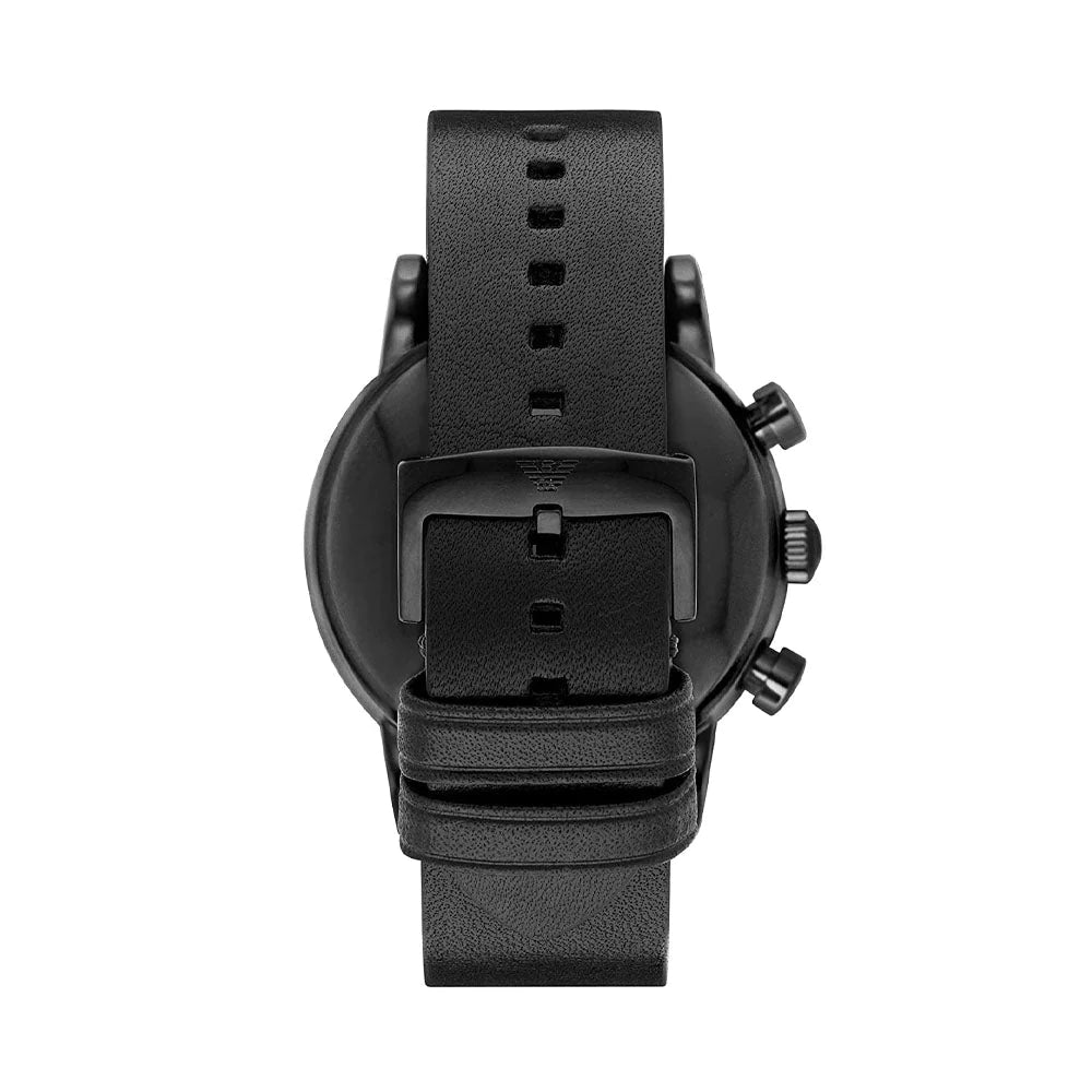 Emporio Armani Dress Chronograph Black Dial Black Leather Strap Watch For Men - AR1918