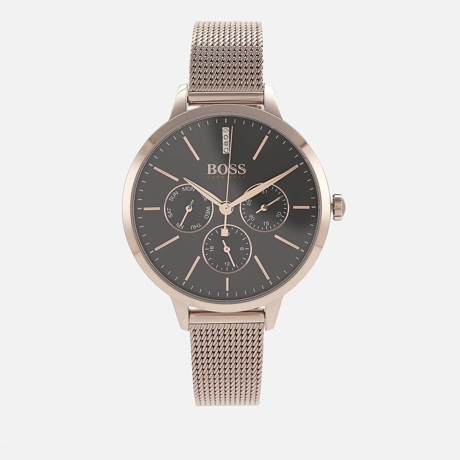 Hugo Boss Symphony Grey Dial Gold Mesh Bracelet Watch for Women - 1502424