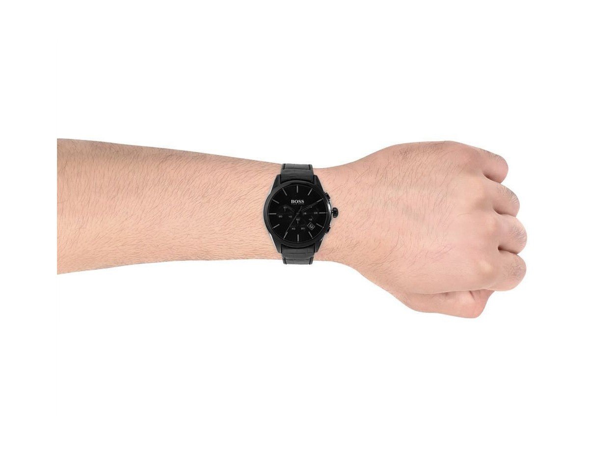 Hugo Boss Onyx Black Dial Black Leather Strap Watch for Men - 1513367