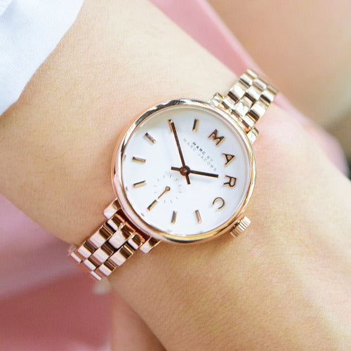 Marc Jacobs Sally White Dial Rose Gold Steel Strap Watch for Women - MBM8643