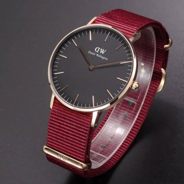 Daniel Wellington Classic Roselyn Black Dial Maroon Nylon Strap Watch For Women - DW00100273