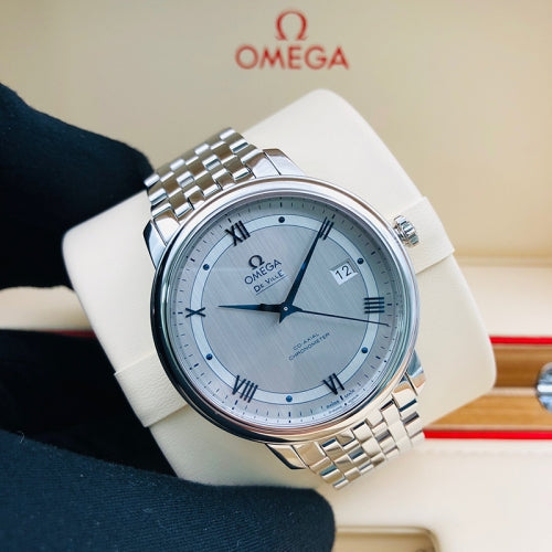 Omega De Ville Prestige Co-Axial Rhodium Silver Dial Silver Steel Strap Watch for Men - 424.10.40.20.02.001