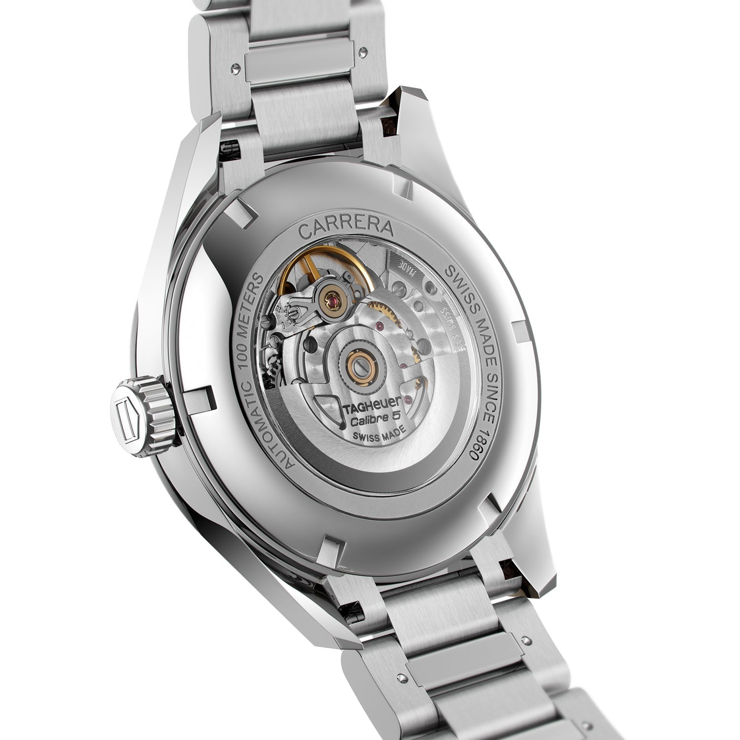 Tag Heuer Carrera Calibre 5 Automatic Black Dial Silver Steel Strap Watch for Men - WAR201A.BA0723