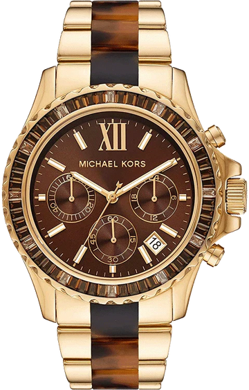 Michael Kors Everest Chronograph Brown Dial Two Tone Steel Strap Watch For Women - MK6973