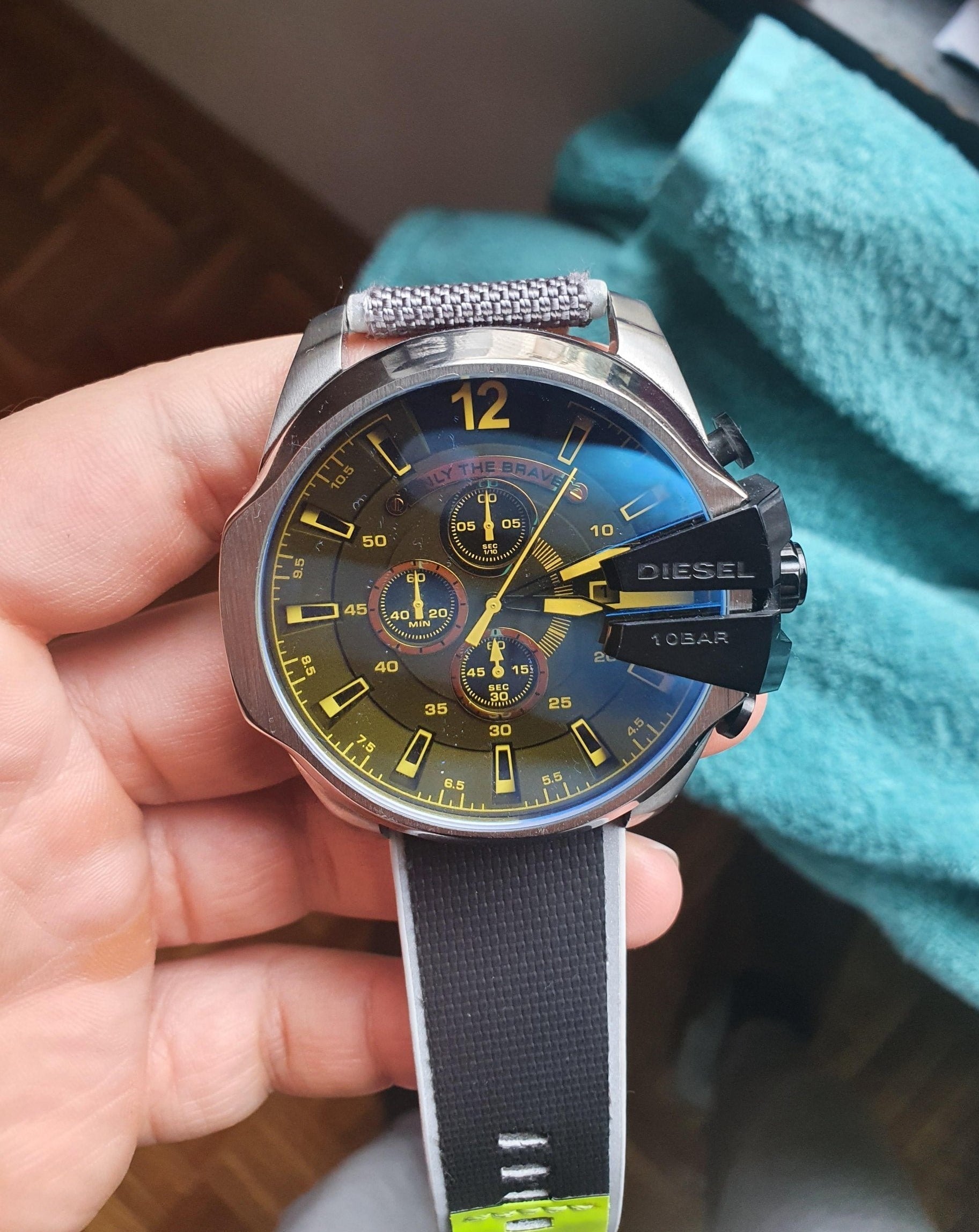Diesel Mega Chief Chronograph Black Dial Grey Nylon Strap Watch For Men - DZ4523