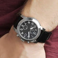 Marc Jacobs Larry Chronograph Black Dial Black Leather Strap Watch for Men - MBM5033