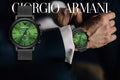 Emporio Armani Luigi Chronograph Green Dial Black Mesh Bracelet Watch For Men - AR11470