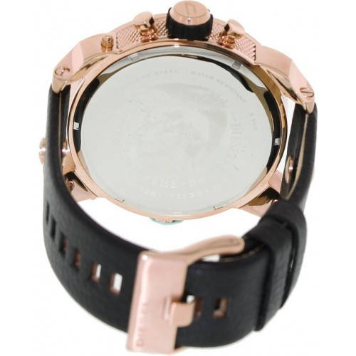 Diesel Little Daddy Black & Gold Dial Black Leather StrapWatch For Men - DZ7282