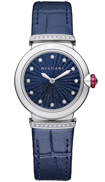 Bvlgari Lvcea Intarsio Aventurine Diamonds Blue Dial Blue Leather Strap Watch for Women - LVCEA103617