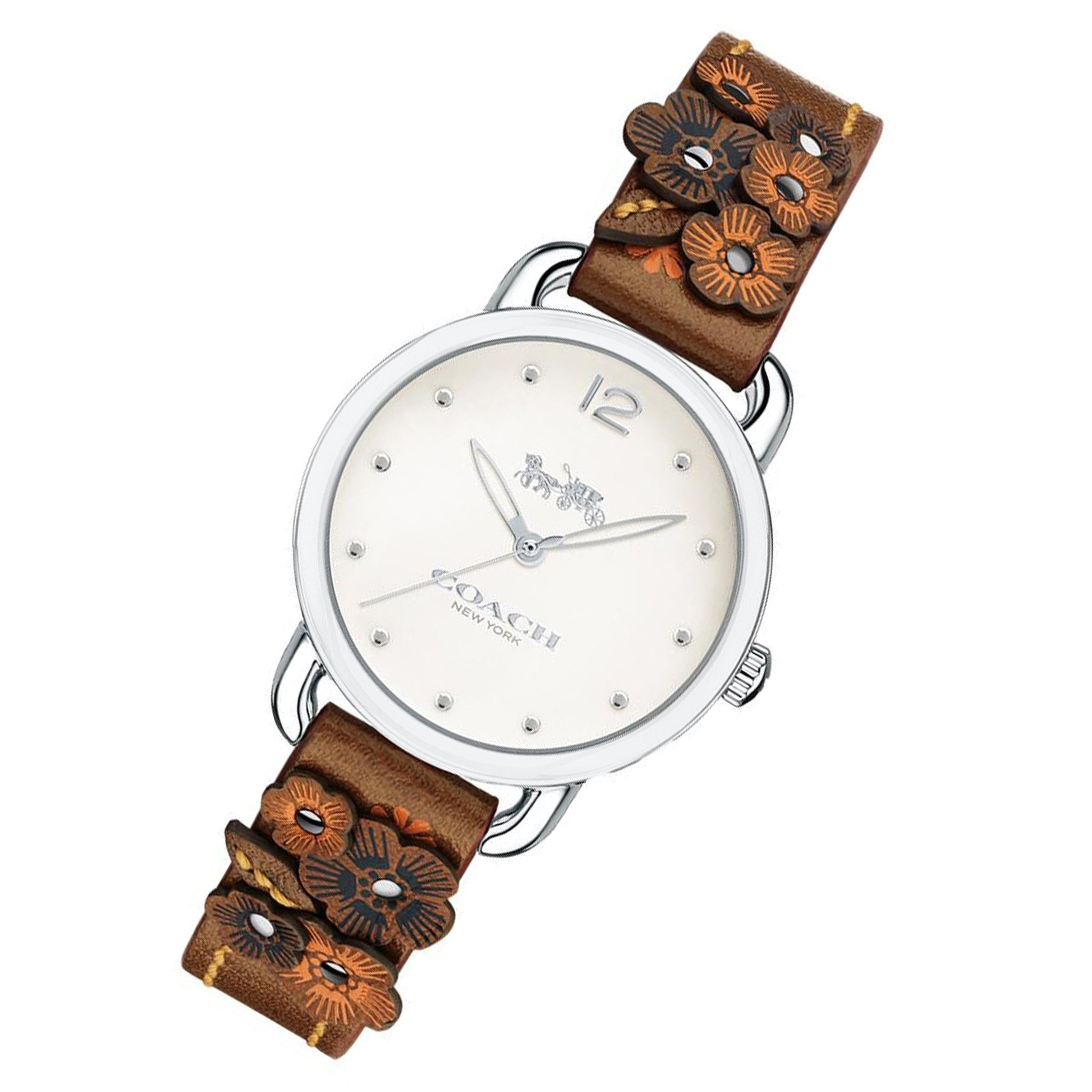 Coach Delancey White Dial Floral Brown Leather Strap Watch for Women - 14502761