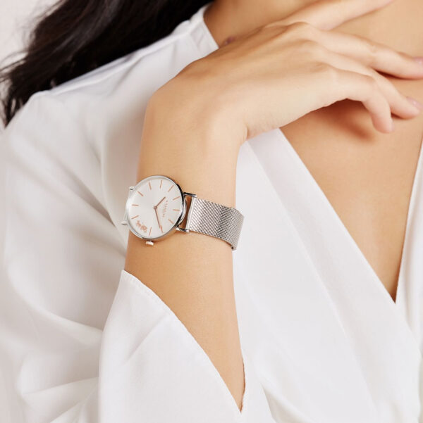 Coach Perry White Dial Silver Mesh Bracelet Watch for Women - 14503124