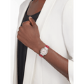 Bvlgari Lvcea Intarsio Diamonds Mother of Pearl Pink Dial Red Leather Strap Watch for Women - LVCEA103619