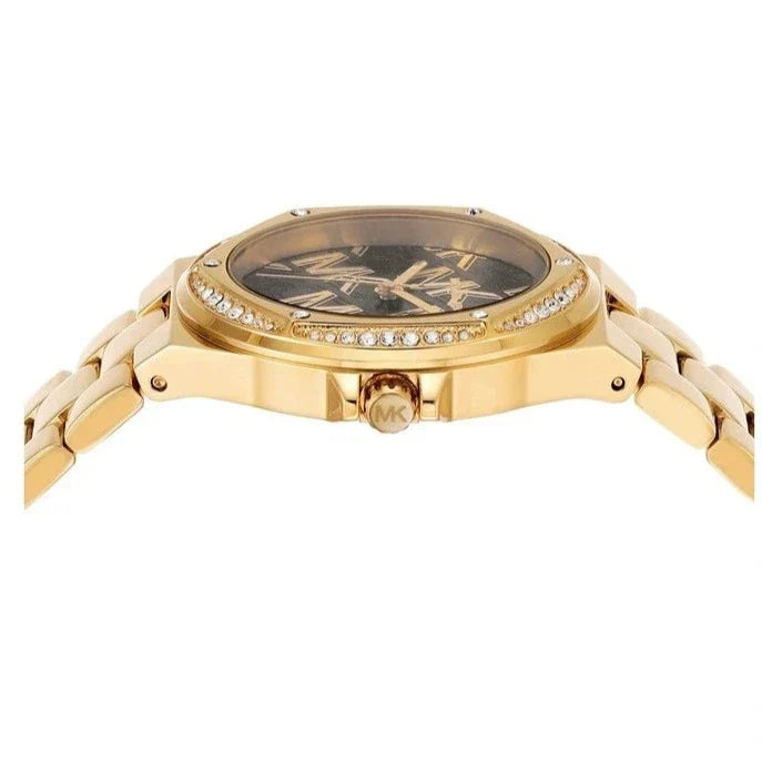 Michael Kors Lennox Quartz Black Dial Gold Steel Strap Watch For Women - MK7404