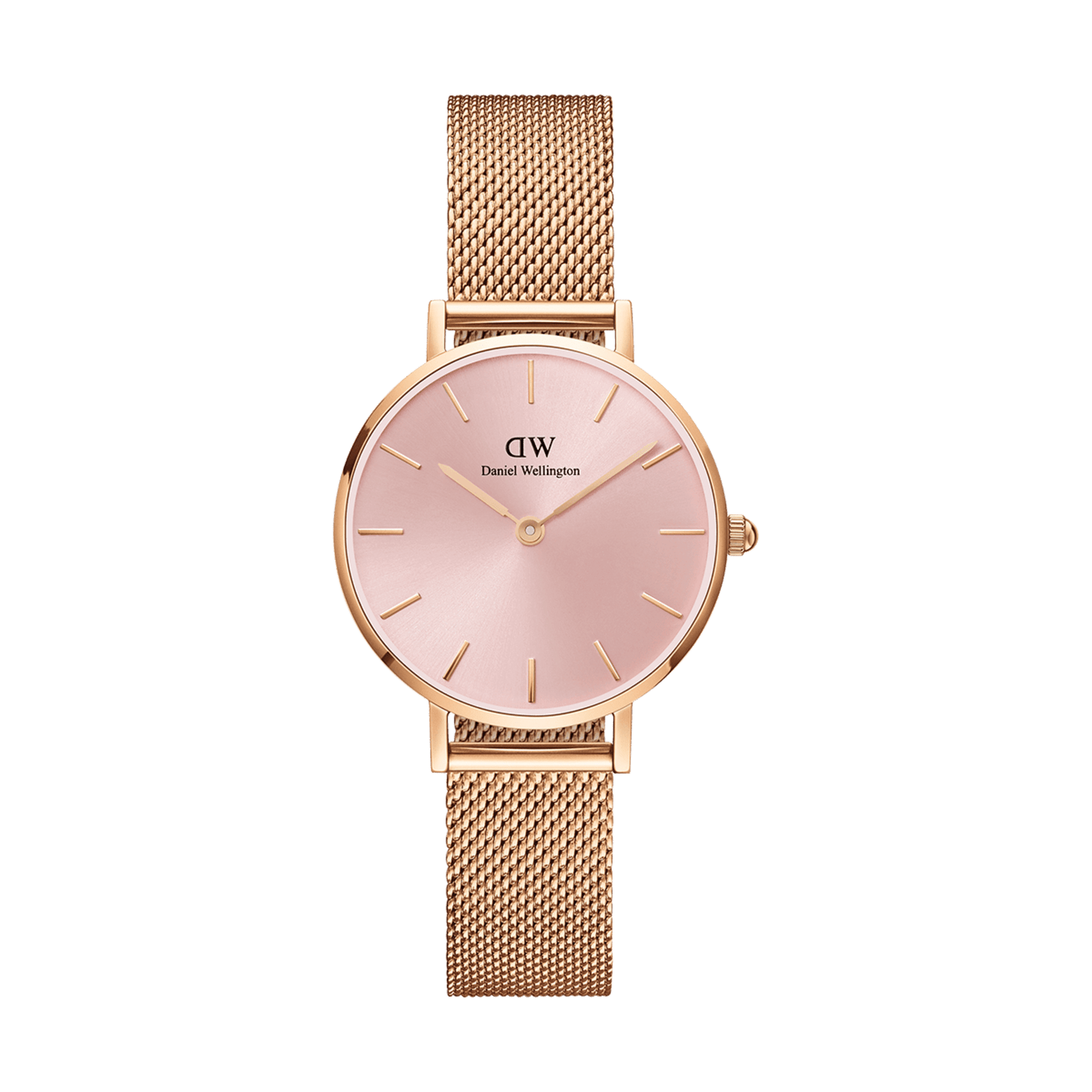 Daniel Wellington Petite Melrose Pink Dial Rose Gold Mesh Strap Watch For Women - DW00100367