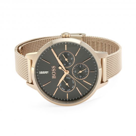 Hugo Boss Symphony Grey Dial Gold Mesh Bracelet Watch for Women - 1502424
