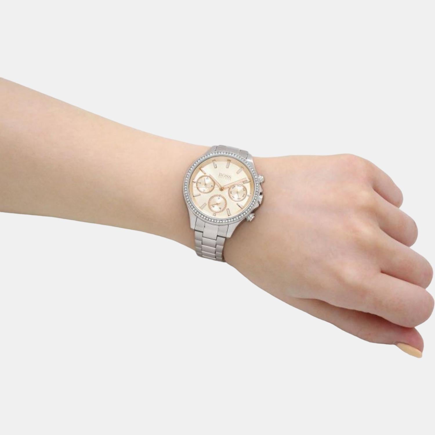 Hugo Boss Hera Rose Pink Dial Silver Steel Strap Watch for Women - 1502565