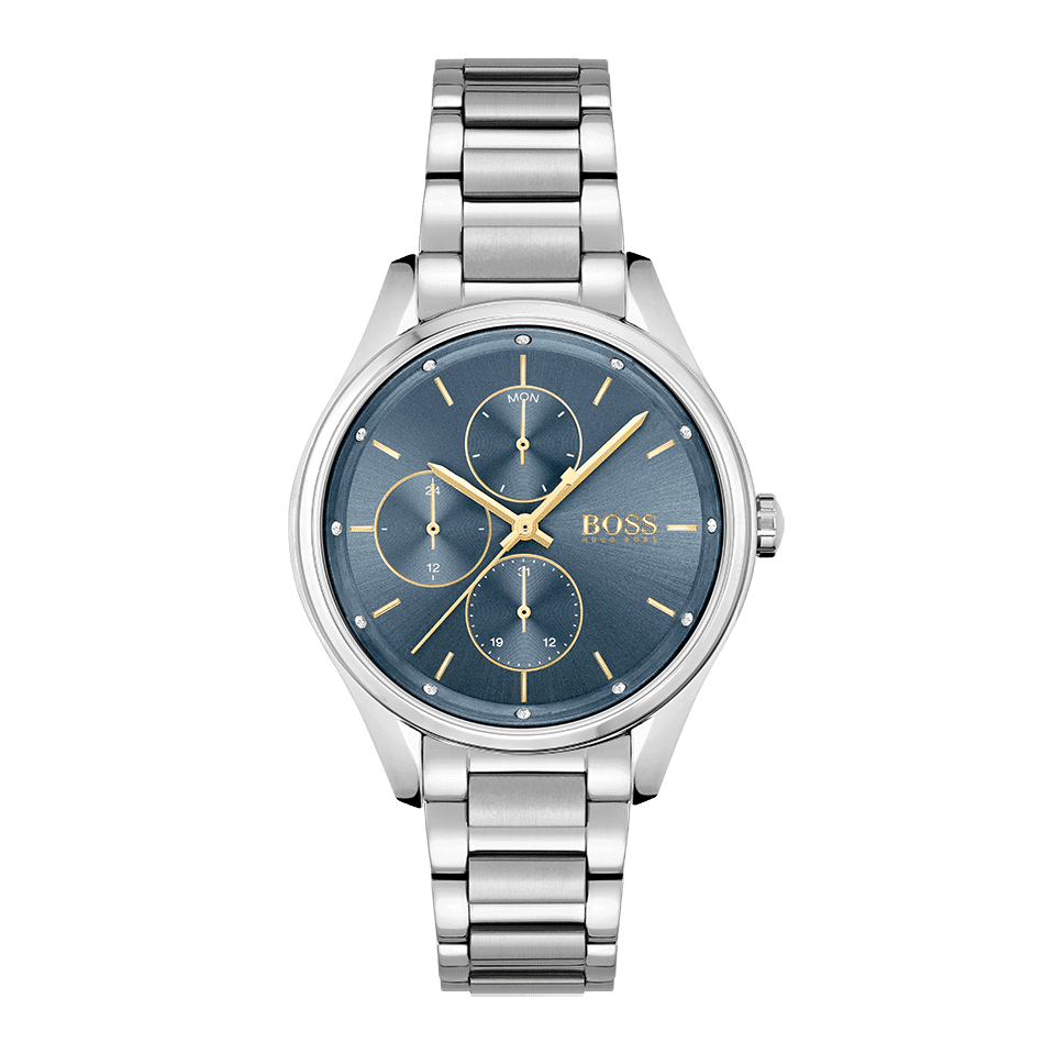 Hugo Boss Grand Course Blue Dial Silver Steel Strap Watch for Women - 1502583