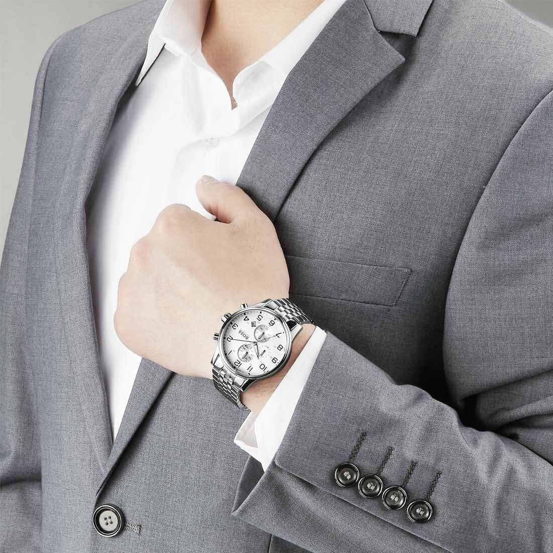 Hugo Boss Aeroliner Chronograph White Dial Silver Steel Strap Watch For Men - 1512445