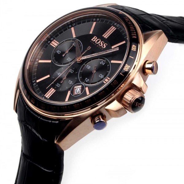Hugo Boss Driver Black Dial Black Leather Strap Watch for Men - 1513092