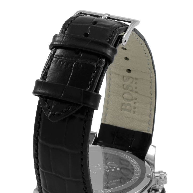 Hugo Boss Ikon Black Dial Black Leather Strap Watch for Men - 1513178