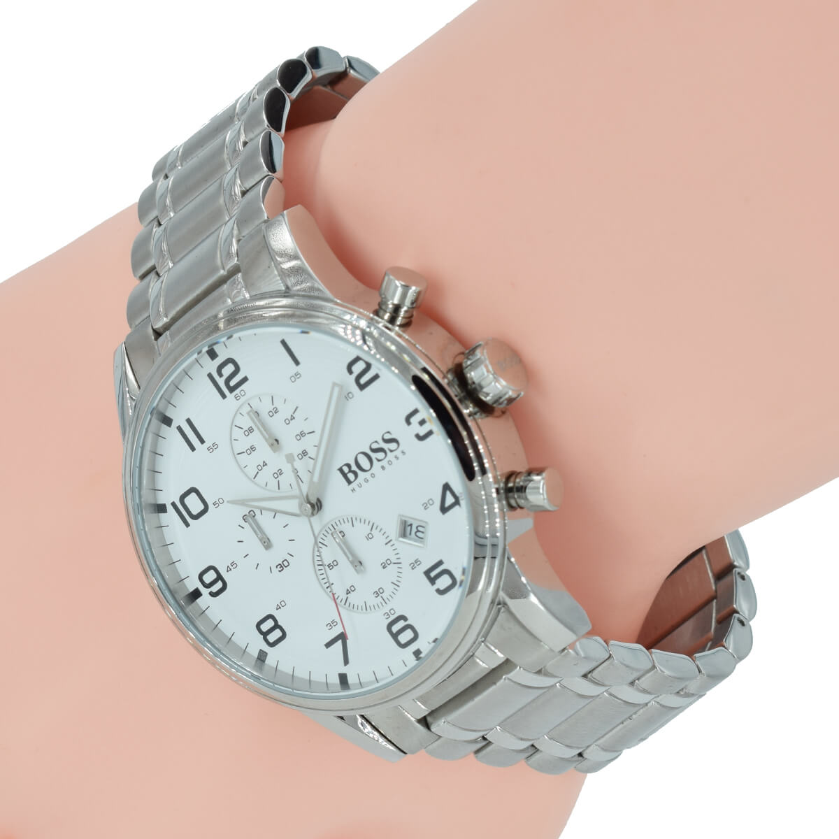 Hugo Boss Aeroliner Chronograph White Dial Silver Steel Strap Watch for Men - 1513182