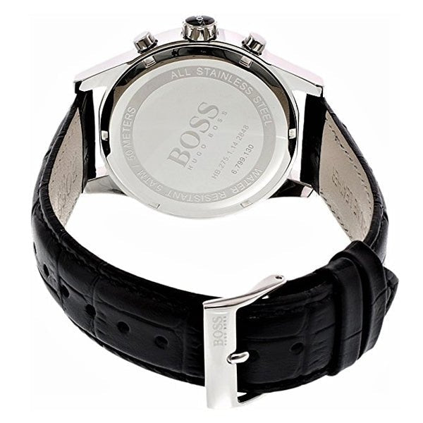 Hugo Boss Jet Blue Dial Black Leather Strap Watch for Men - 1513283