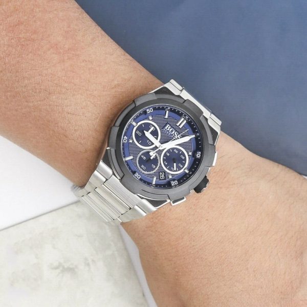 Hugo Boss Supernova Chronograph Blue Dial Silver Steel Strap Watch for Men - 1513360