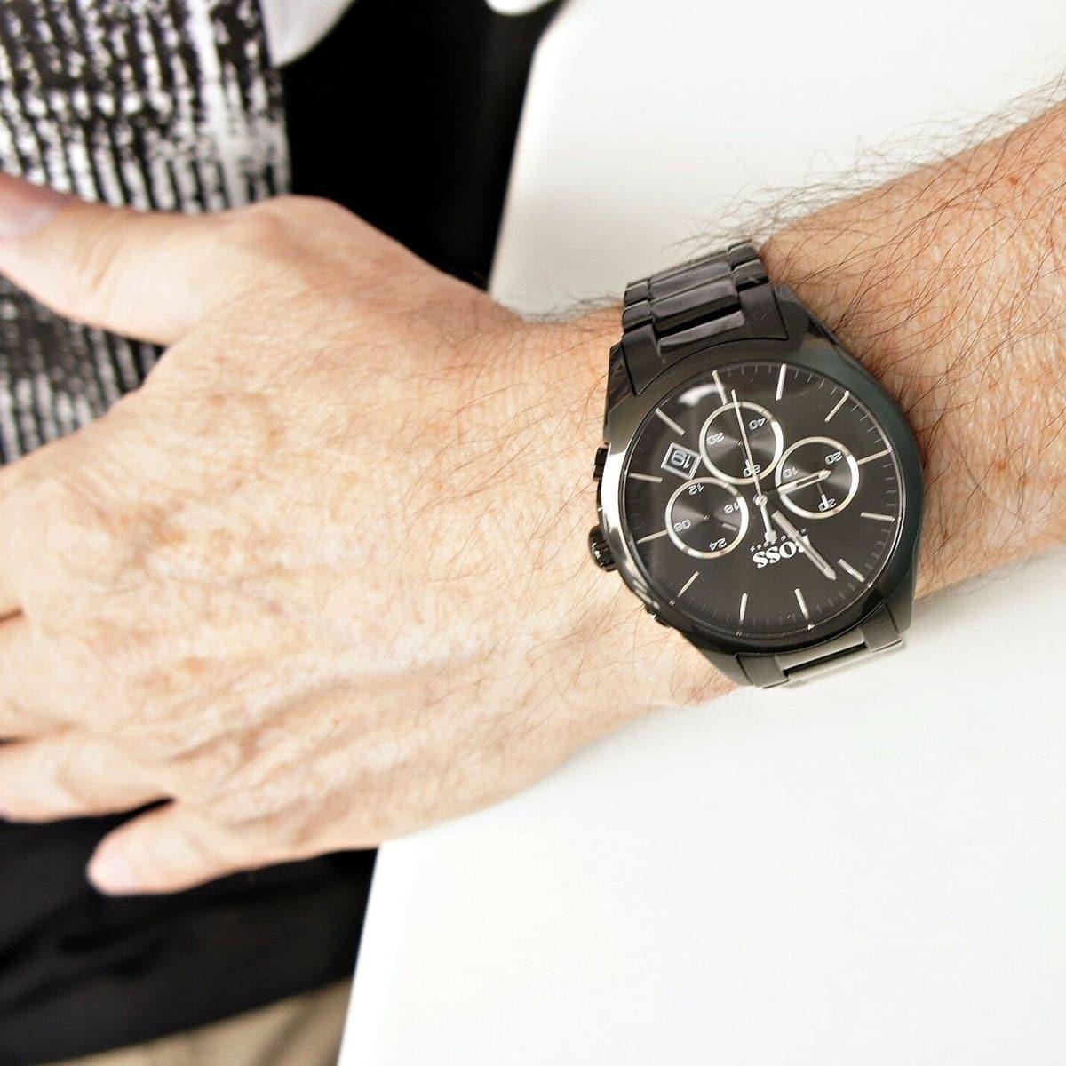 Hugo Boss Onyx Black Dial Black Steel Strap Watch for Men - 1513365