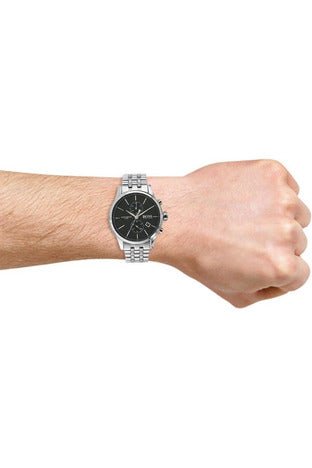 Hugo Boss Jet Black Dial Silver Steel Strap Watch for Men - 1513383