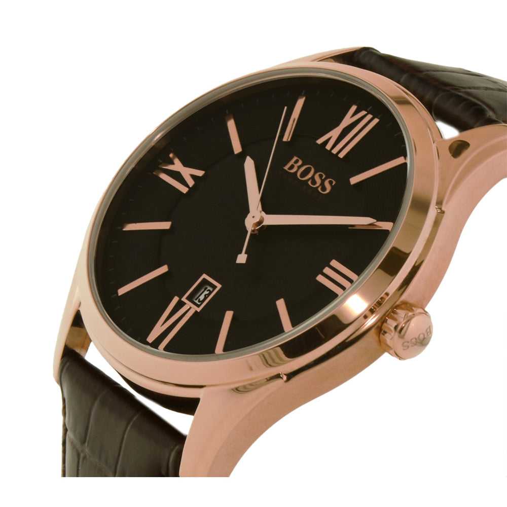 Hugo Boss Ambassador Grey Dial Brown Leather Strap Watch for Men - 1513387