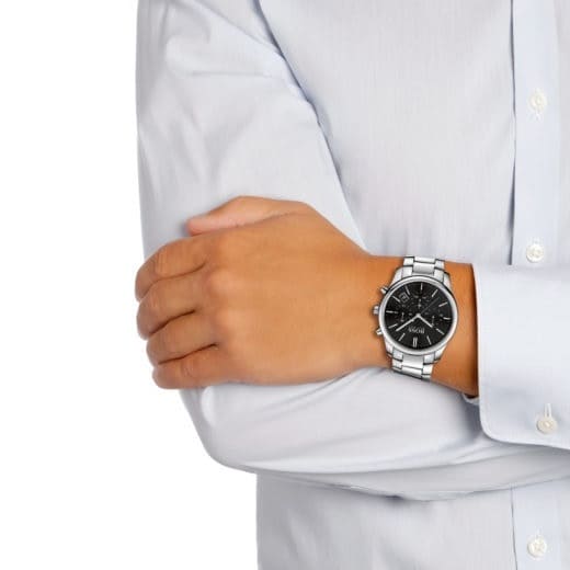 Hugo Boss Commander Black Dial Silver Steel Strap Watch for Men - 1513433