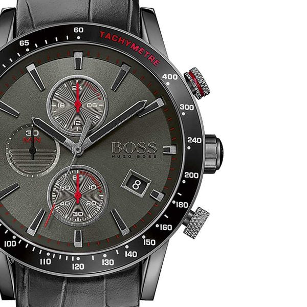 Hugo Boss Rafale Chronograph Grey Dial Grey Leather Strap Watch For Men - 1513445