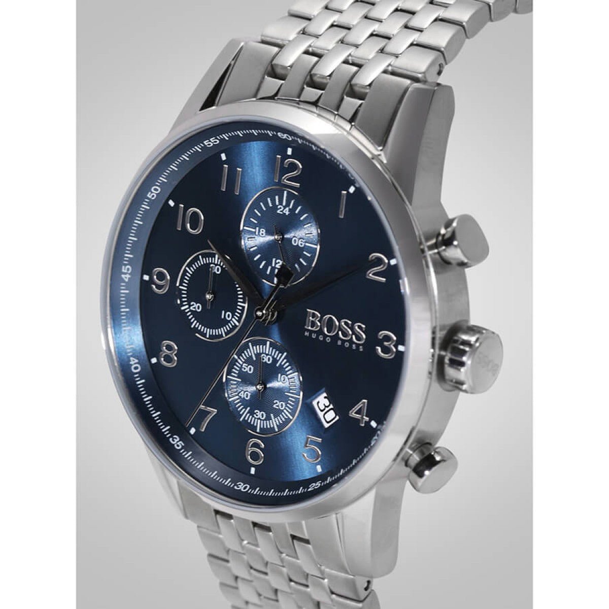 Hugo Boss Navigator Chronograph Blue Dial Silver Steel Strap Watch for Men - 1513498