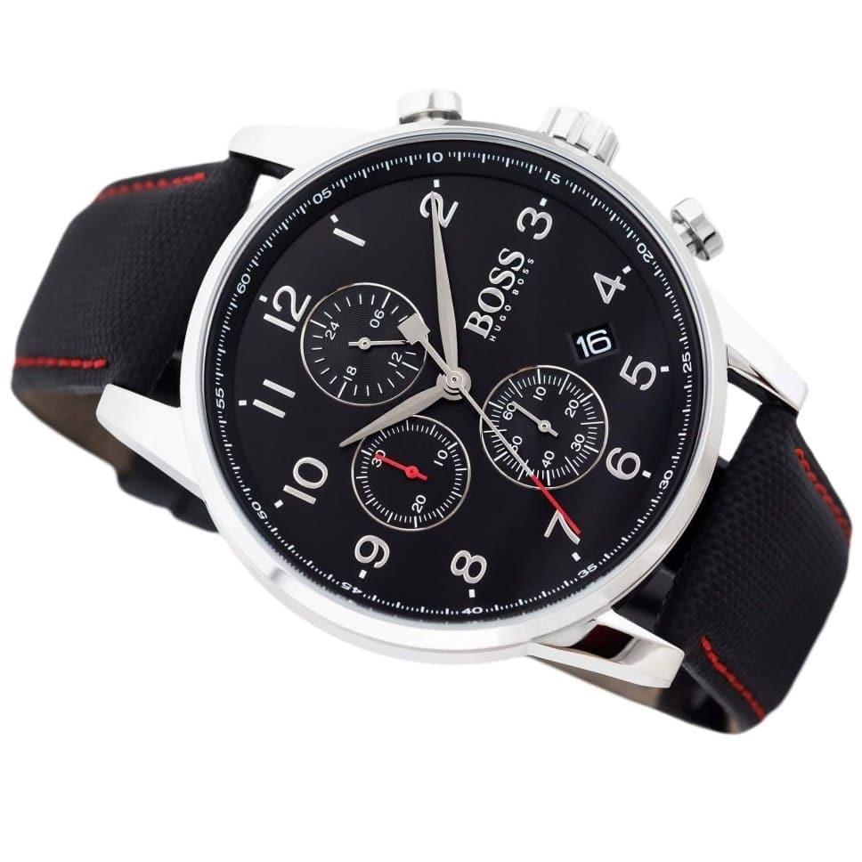 Hugo Boss Navigator Black Dial Black Leather Strap Watch for Men - 1513535