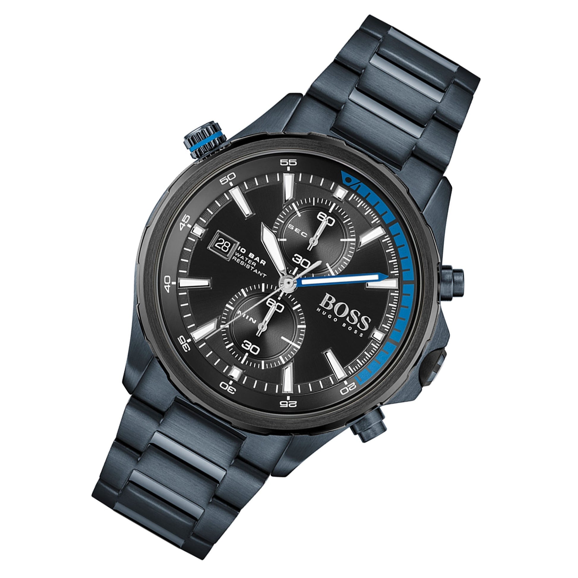 Hugo Boss Globetrotter Black Dial Black Steel Strap Watch for Men - 1513824