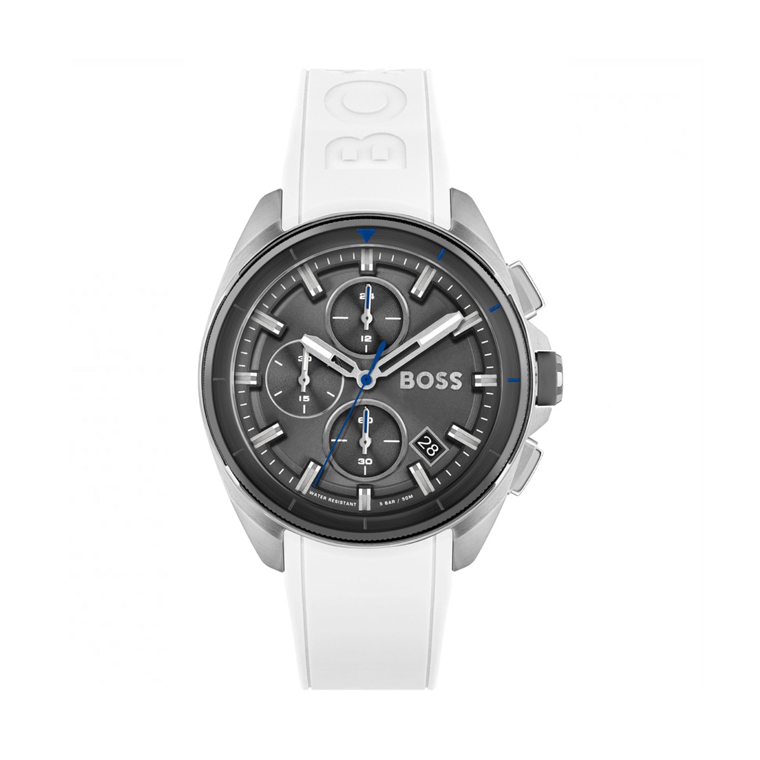 Hugo Boss Volane Grey Dial White SIlicone Strap Watch for Men - 1513948