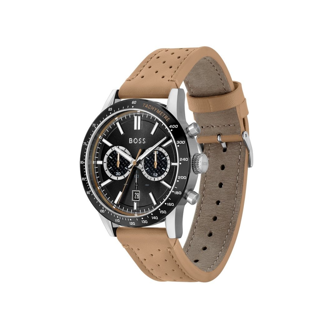 Hugo Boss Allure Black Dial Brown Leather Strap Watch for Men - 1513964
