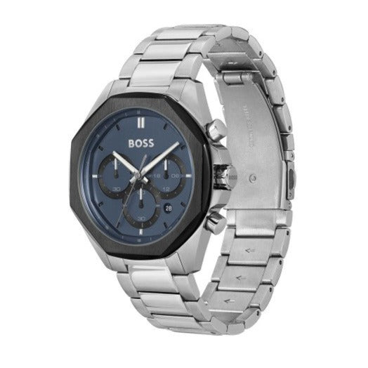 Hugo Boss Cloud Chronograph Blue Dial Silver Steel Strap Watch For Men - 1514015