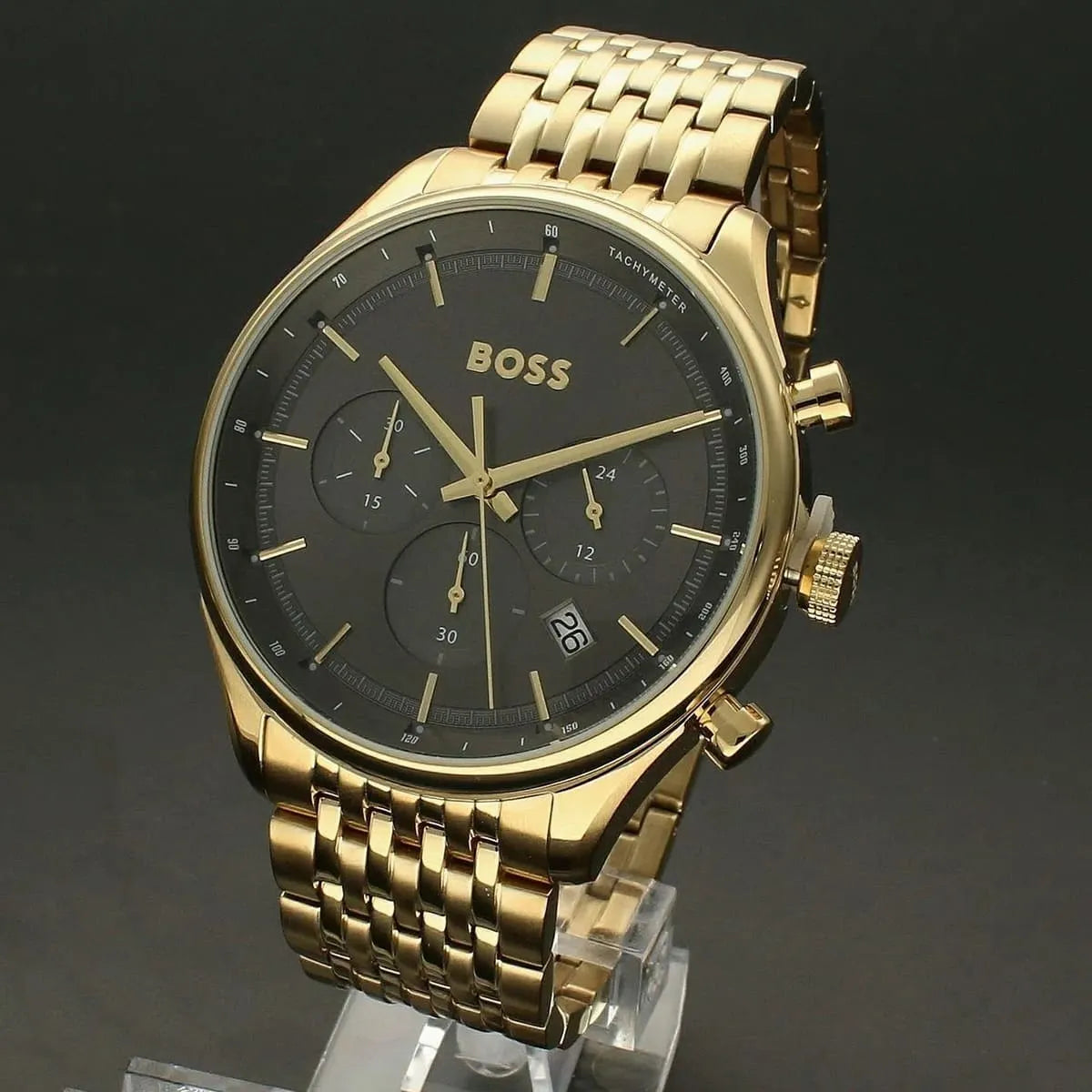 Hugo Boss Gregor Chronograph Grey Dial Gold Steel Strap Watch For Men - 1514051