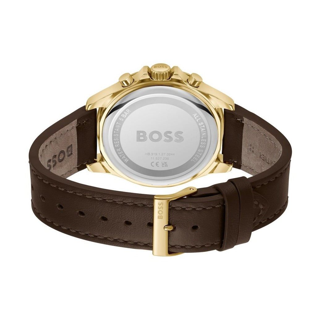 Hugo Boss Troper Chronograph Black Dial Brown Leather Strap Watch For Men - 1514100