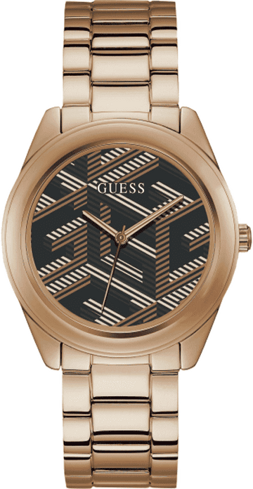 Guess Cubed Analog Black Dial Rose Gold Steel Strap Watch For Women - GW0607L3