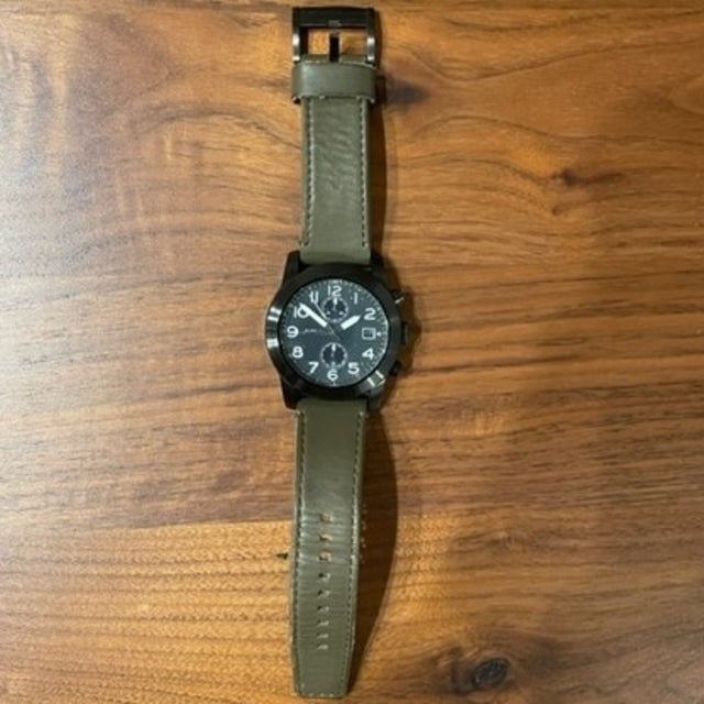 Marc Jacobs Larry Chronograph Black Dial Grey Leather Strap Watch for Men - MBM5034