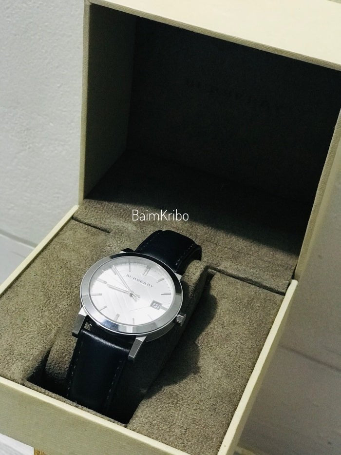 Burberry The City White Dial Black Leather Strap Watch for Men - BU9008